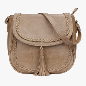 Ladies Chic Tan Braided Crossbody Bag Perfect for Everyday or‎ lovely as a gift